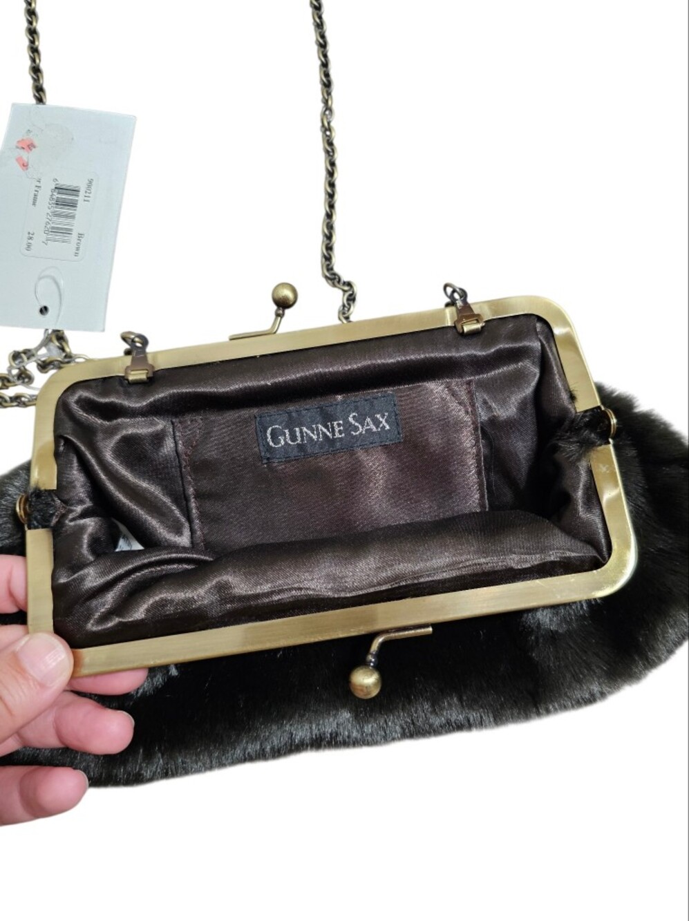 Vintage Deadstock Gunne Sax NEW Black Faux Fur Chain Clutch - Picture 4 of 4
